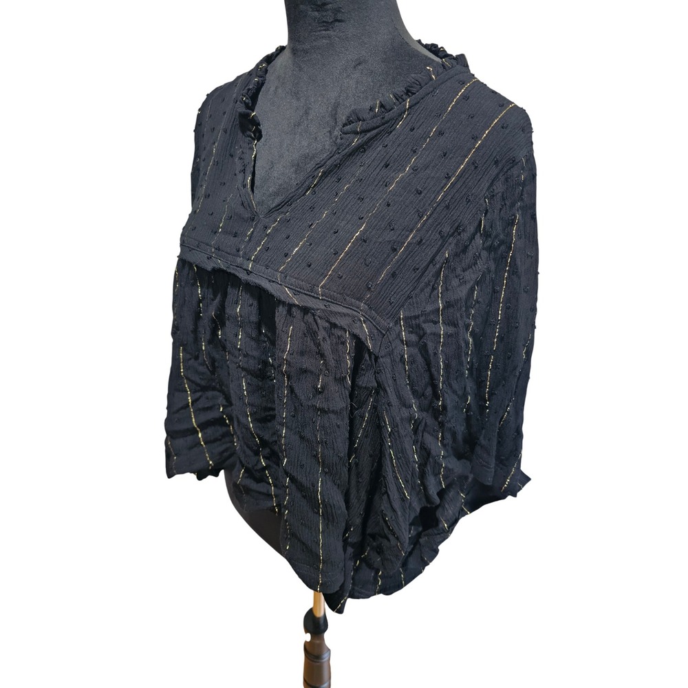 Charmed Hearts Top Blouse Womens Medium Black Gold Metallic Striped  Fairycore